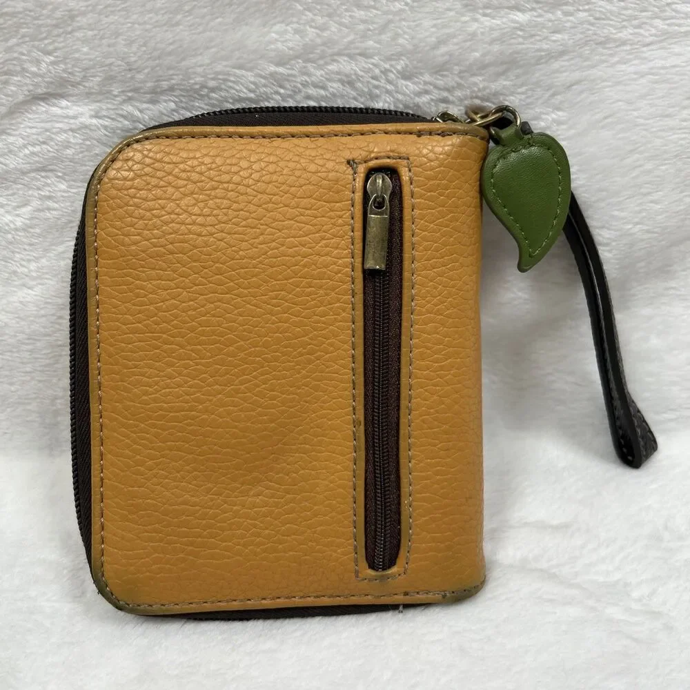 Chala Yellow Leather Zip-Around Wristlet with Sloth Applique